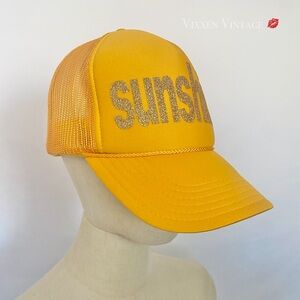 NBRHD 'SUNSHINE' MESH TRUCKER HAT IN YELLOW GOLD GLITTER